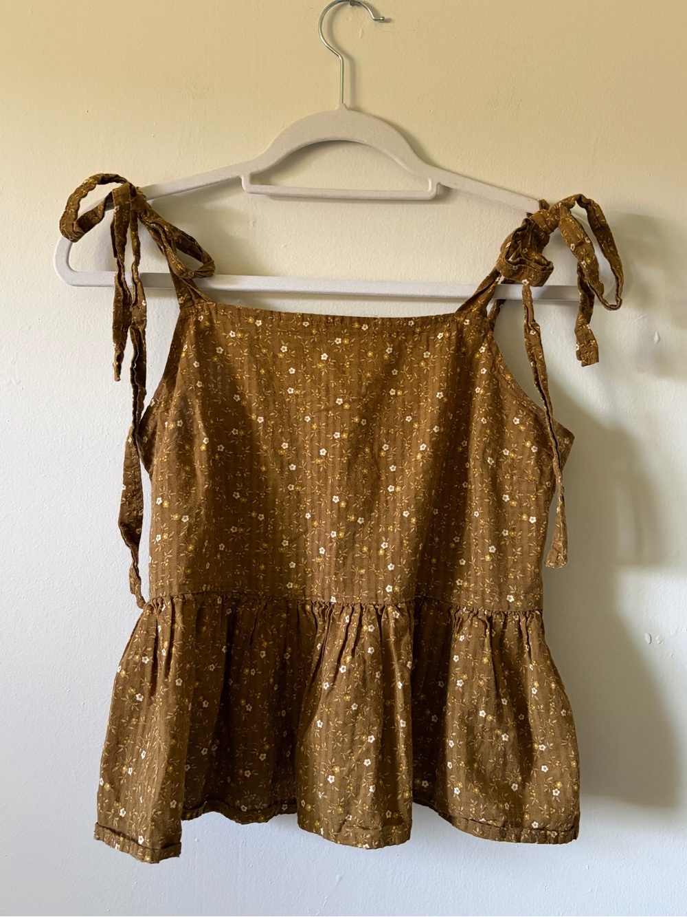 Madewell Mustard Brown Floral Tie-Strap Peplum Tank